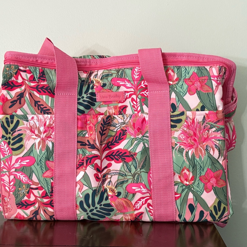 Vera Bradley Pink and Green Insulated Cooler Tote Bag with Floral Design